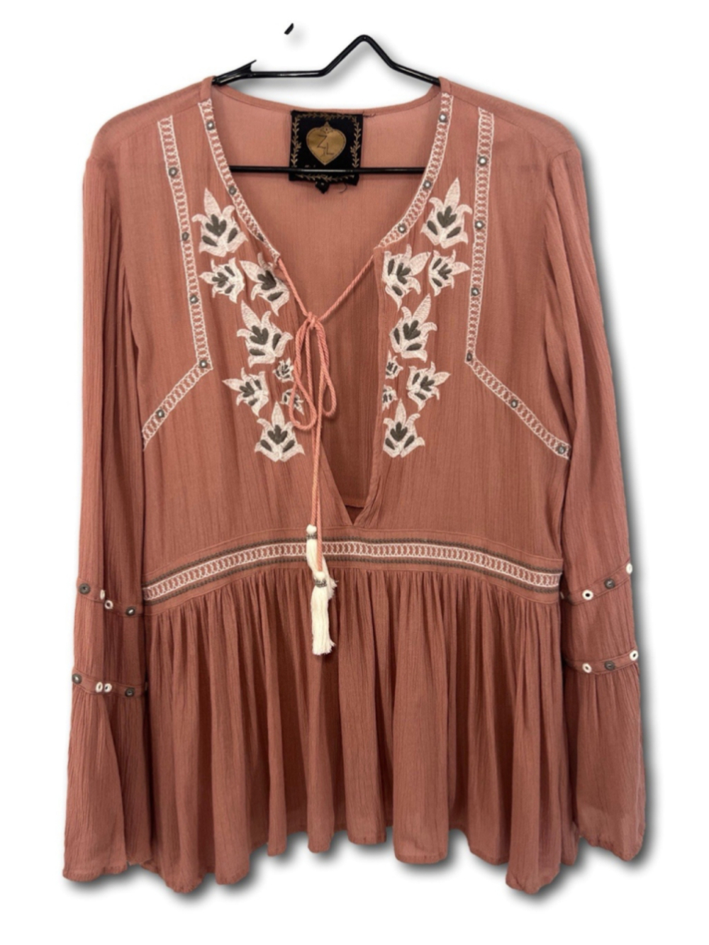 Z & L Europe Blouse Tunic Blush Floral Embroidery Anthropologie Women’s Small